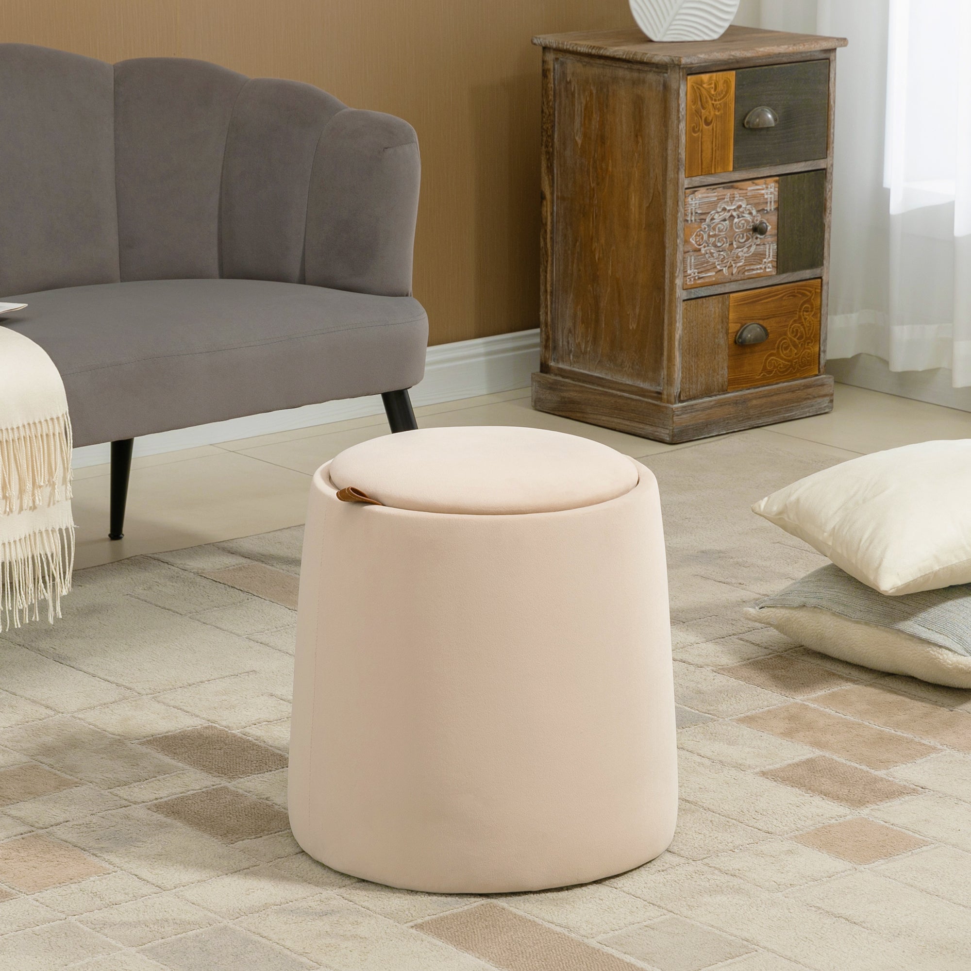 HOMCOM Polsterbank Ottomane mit Deckel und Stauraum Samt Beige