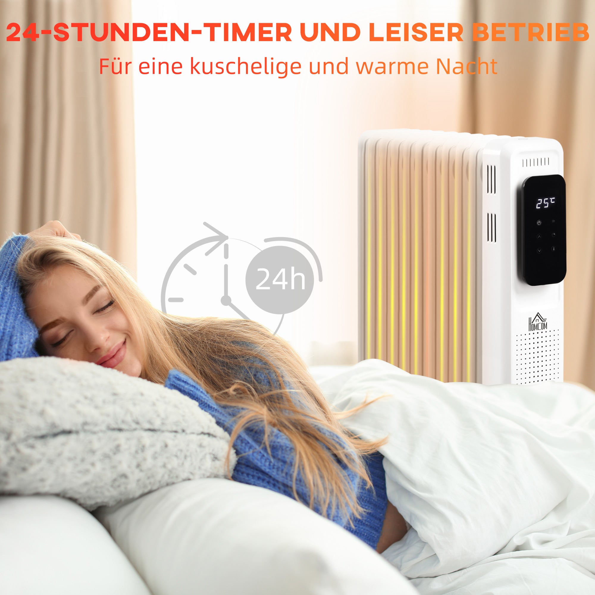 HOMCOM Ölheizung, 3 Heizstufen, Touch-Display, 15-35° C, 2000 W, Stahl, weiß, 42,5 x 24 x 63cm