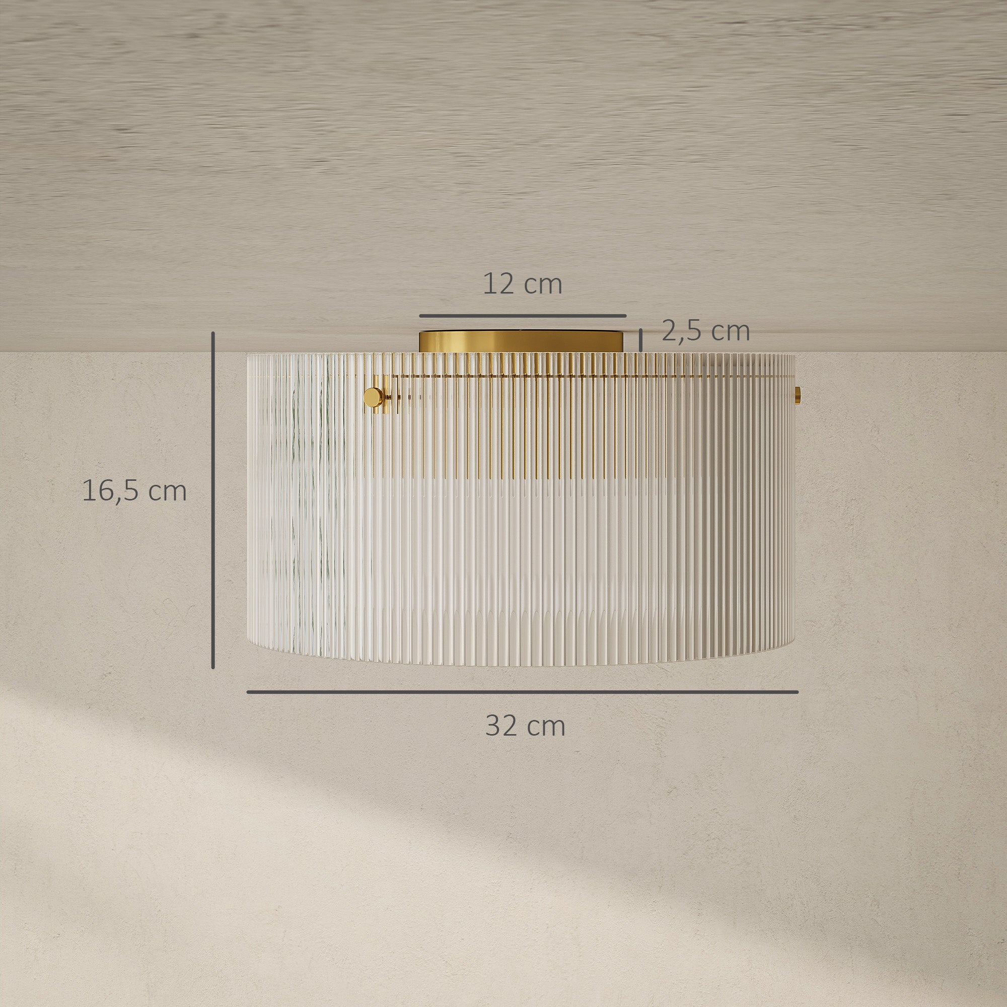 HOMCOM Deckenlampe mit Acryllampenschirm, Metall, Halogen- und LED-kompatibel