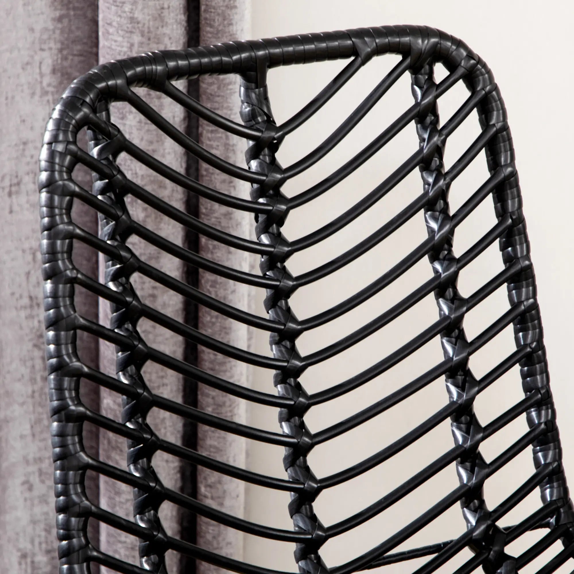 HOMCOM Barhocker, 2er-Set, Rattanoptik, Fußstütze, Stahlrahmen, rutschfest, bis 120 kg, 42,5x52x102 cm, Schwarz
