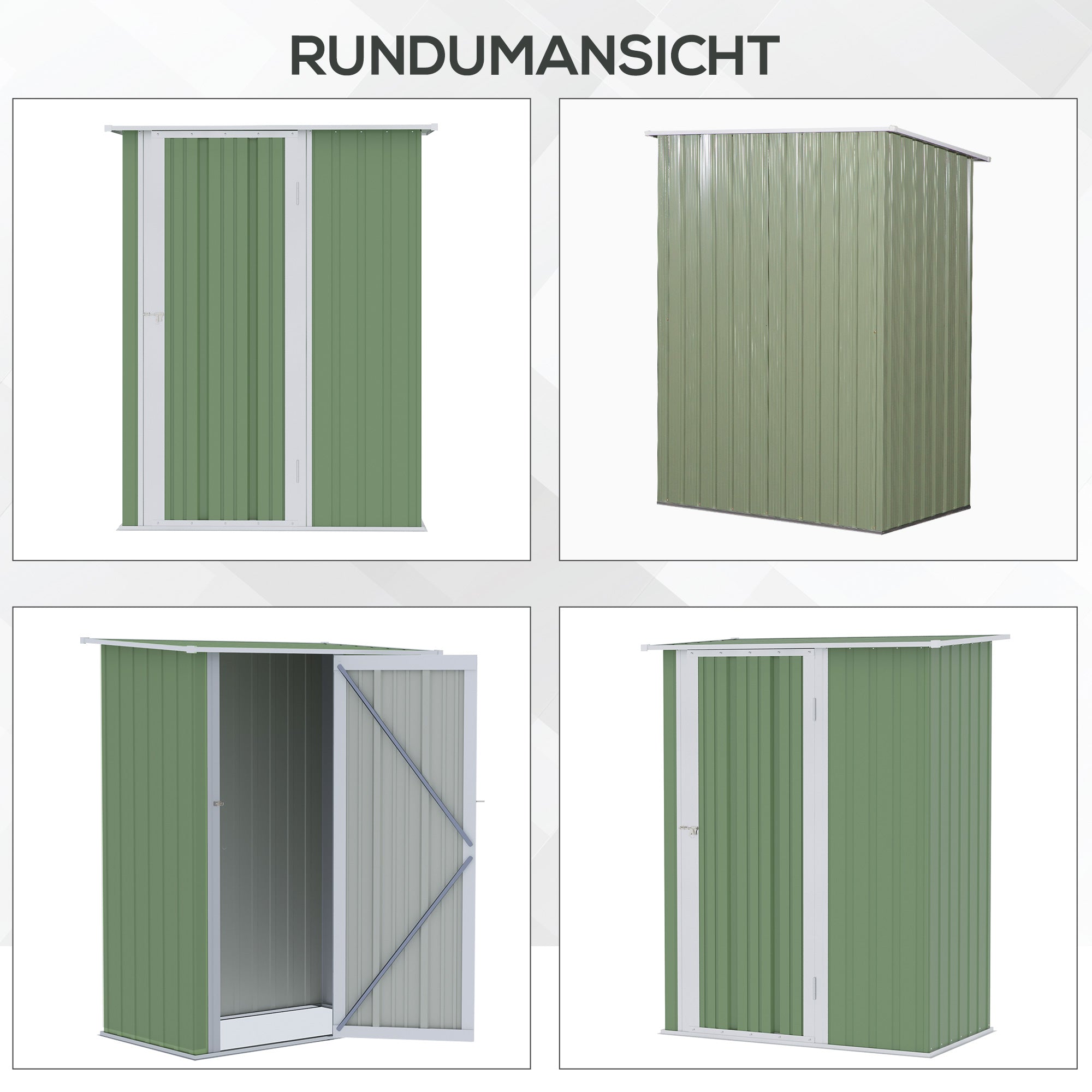 Outsunny Gerätehaus Gartenhaus Geräteschuppen mit Tür Outdoor Stahl Grün 142 x 84 x 189 cm