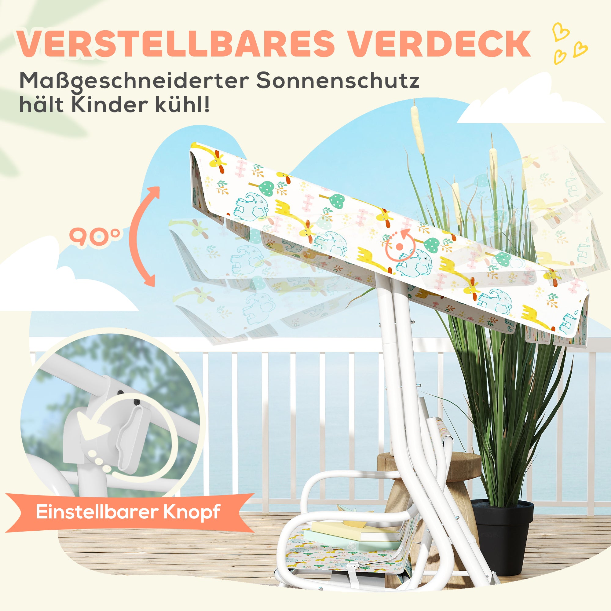 AIYAPLAY Hollywoodschaukel für Kinder, Stahlrahmen, 2-Sitzer, 60 kg belastbar, Weiß