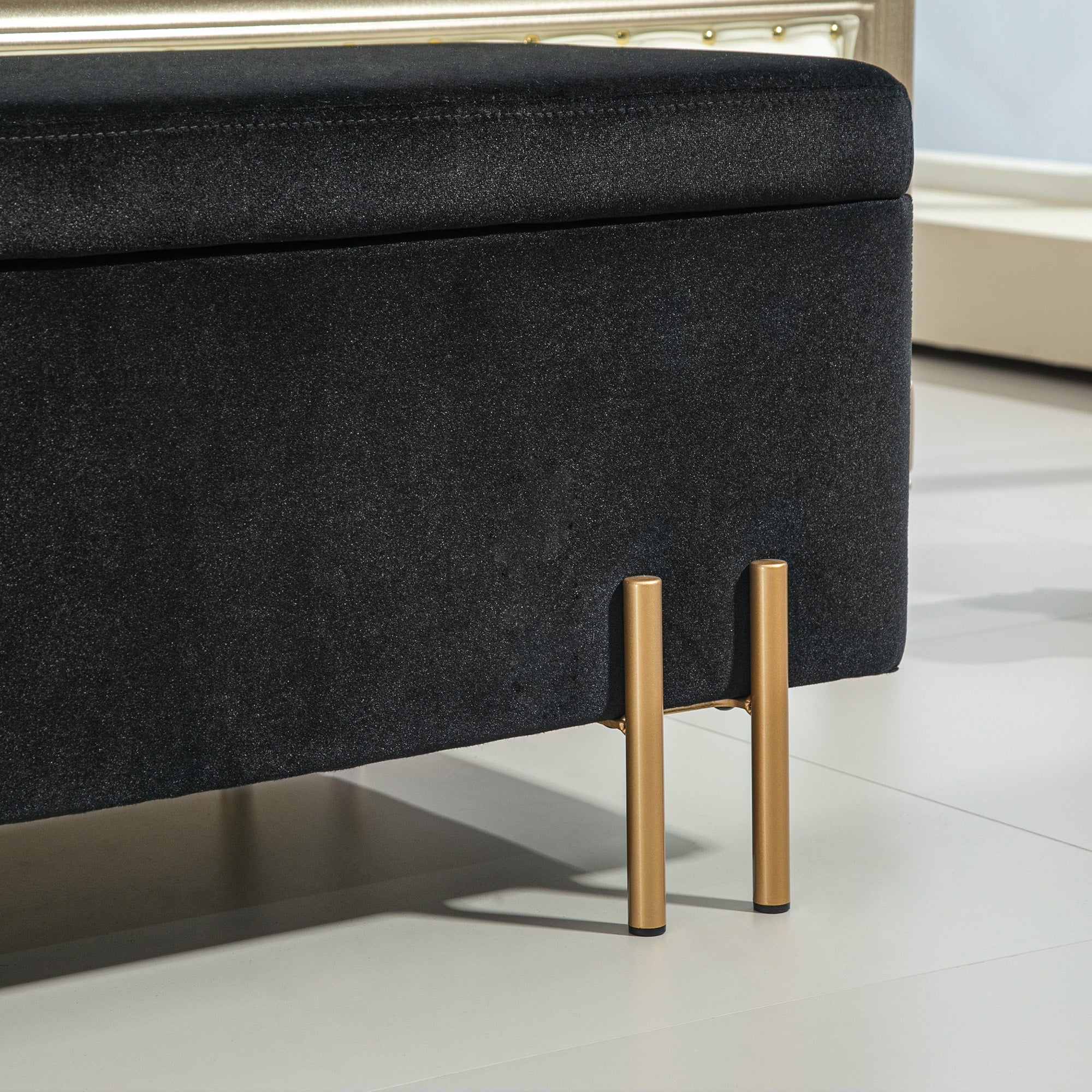 HOMCOM Sitzbank, Polsterbank mit Stauraum, Metall, Kautschukholz, Schaumstoff, 100 x 40 x 42 cm, Schwarz