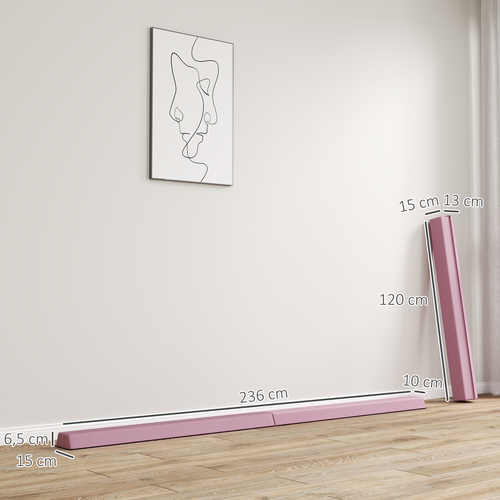 SPORTNOW Schwebebalken 2,4 m, faltbar, rutschfester Boden, für 3+ Jahre, bis 80 kg, Rosa