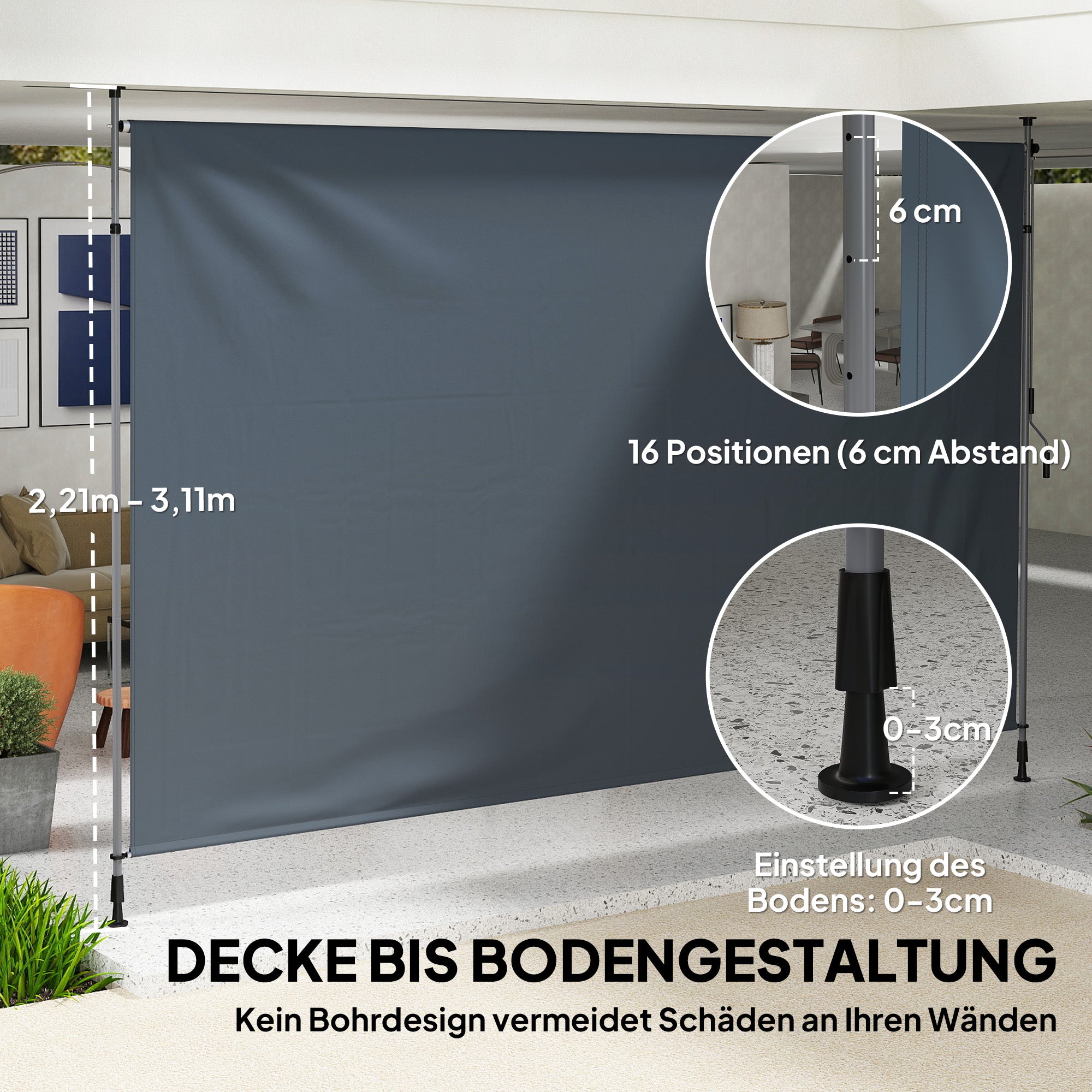 Outsunny Klemmmarkise mit Handkurbel höhenverstellbar Gelenkarmmarkise Markise ohne Bohren 400 cm breit Dunkelgrau