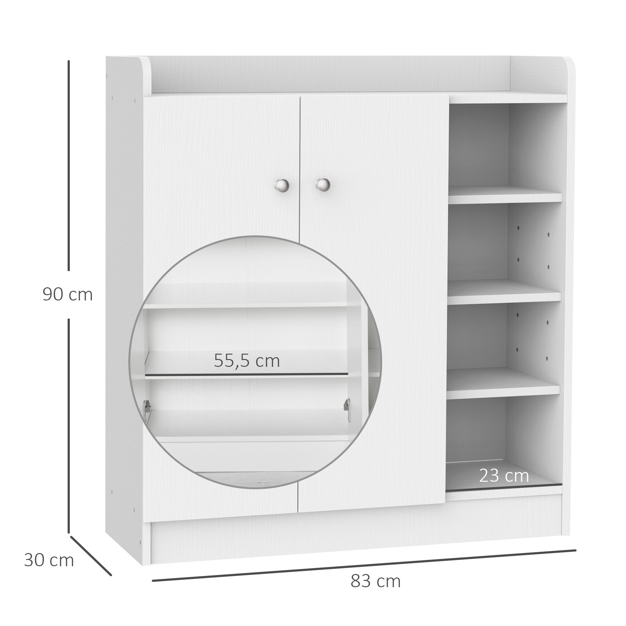 HOMCOM Schuhschrank Schuhkommode Schuhregal, 4 Regale. 1 Schrank, 83 cm x 30  cm x 90 cm, Weiß