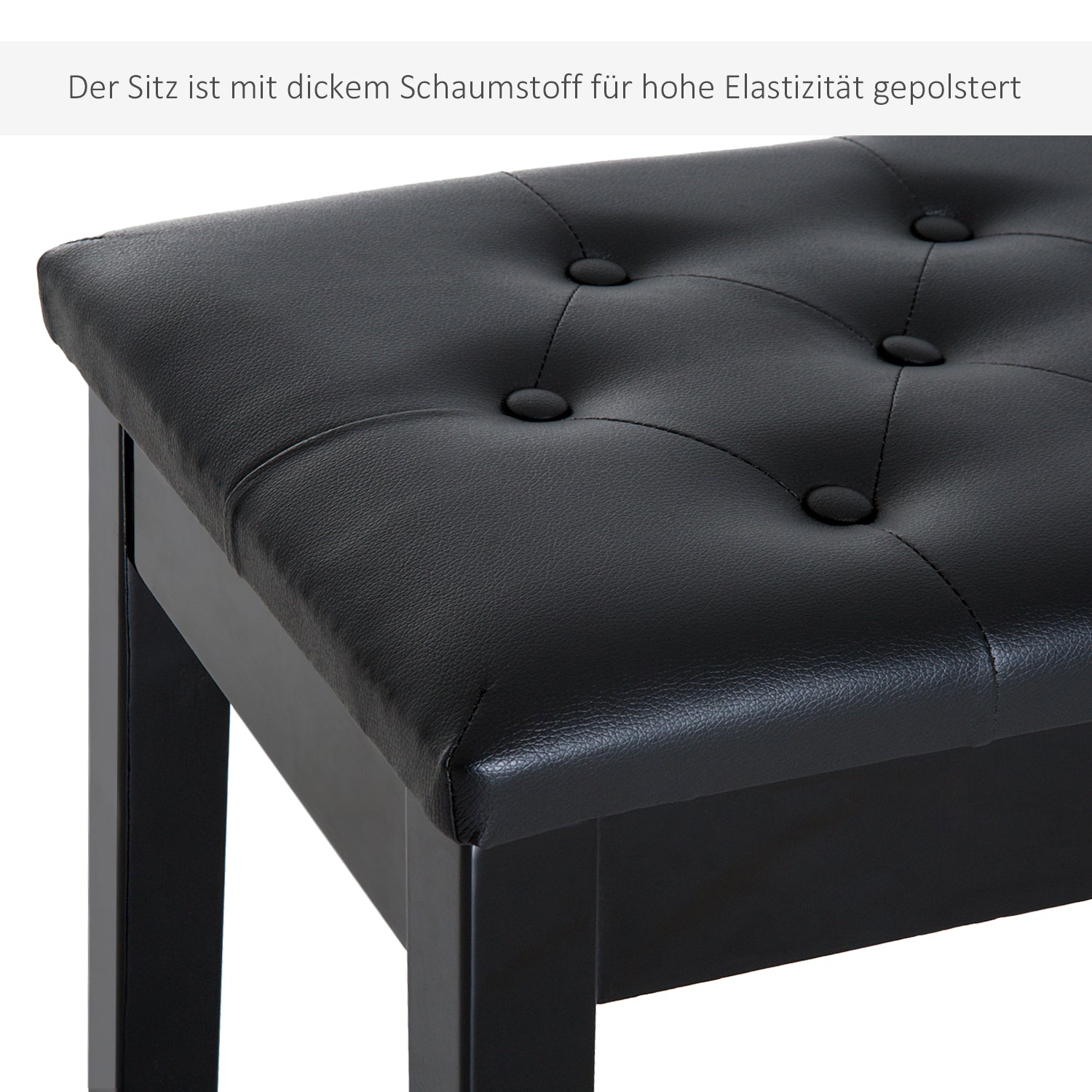 HOMCOM Klavierhocker, Klavierbank mit Verstecktem Stauraum, Klavierstuhl mit Kunstleder Kissen, Pianobank, Massivholz Keyboardbank für Piano, Keyboard, 76 x 36 x 50 cm, Schwarz