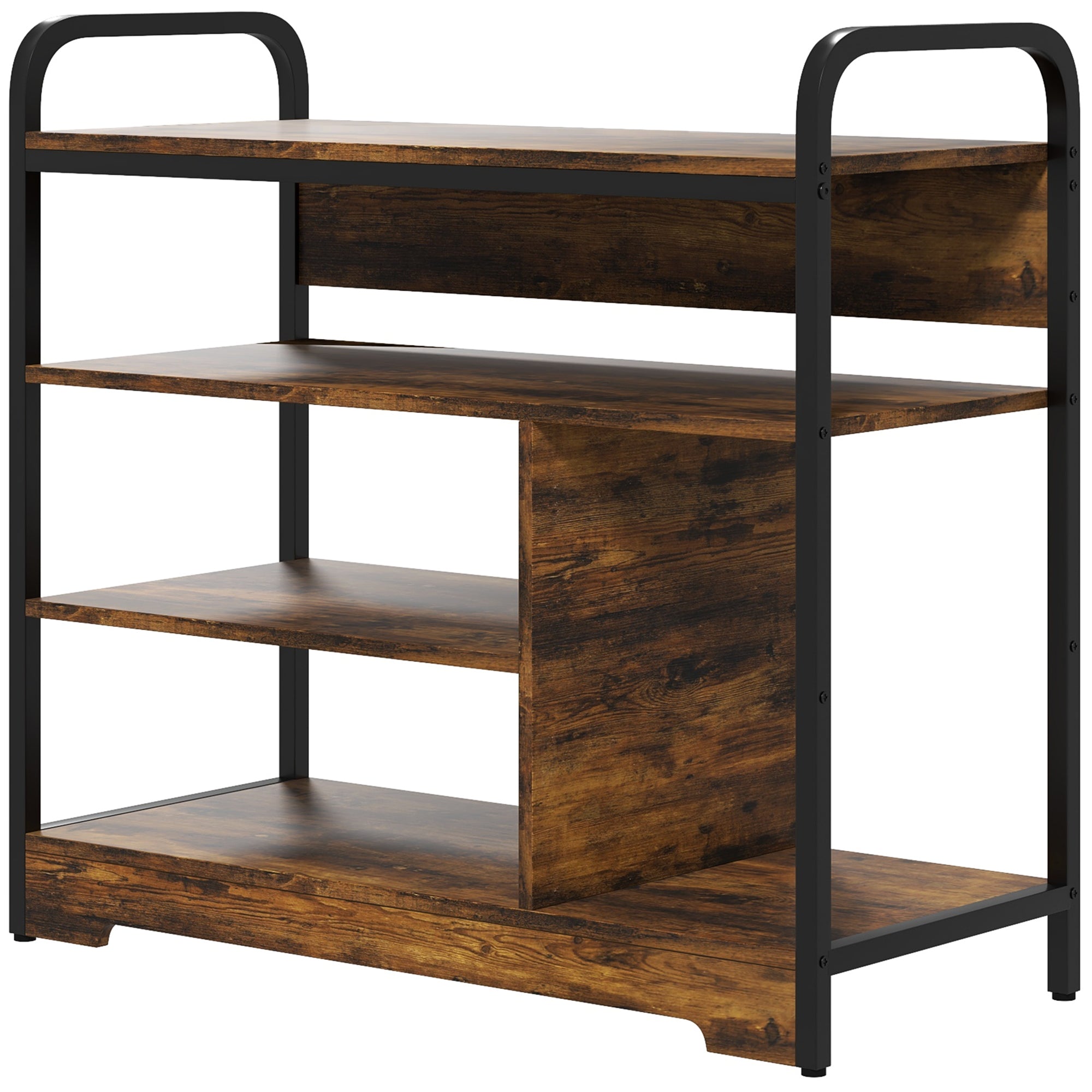 HOMCOM Schuhregal 4-stufig, offenes Design, Metallrahmen, verstellbare Füße, 70x30x65 cm, Braun/Schwarz