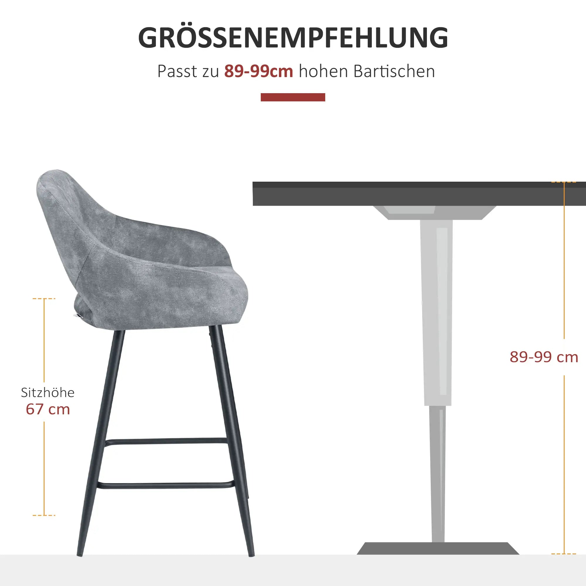 HOMCOM 2er-Set Barhocker im Retrodesign, Samtoptik, inkl. Fußstütze 50 cm x 56 cm x 98 cm Grau
