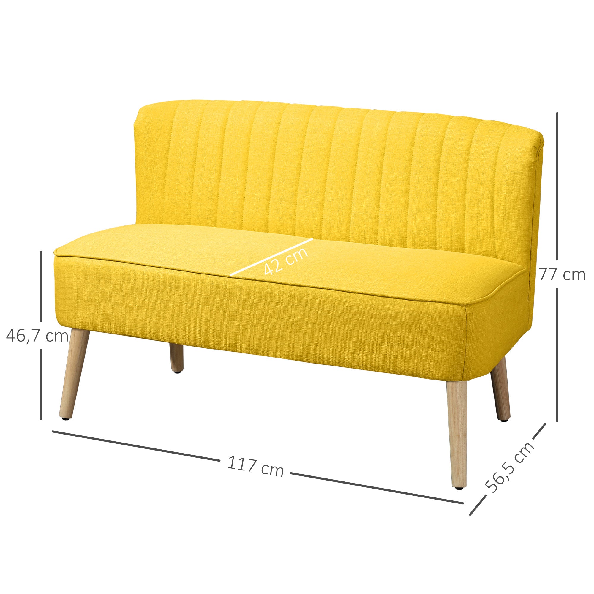 HOMCOM 2-Sitzer Sofa, weiche Polsterung, pflegeleichter Bezug, bis 150 kg, 117 x 56,5 x 77 cm, Gelb