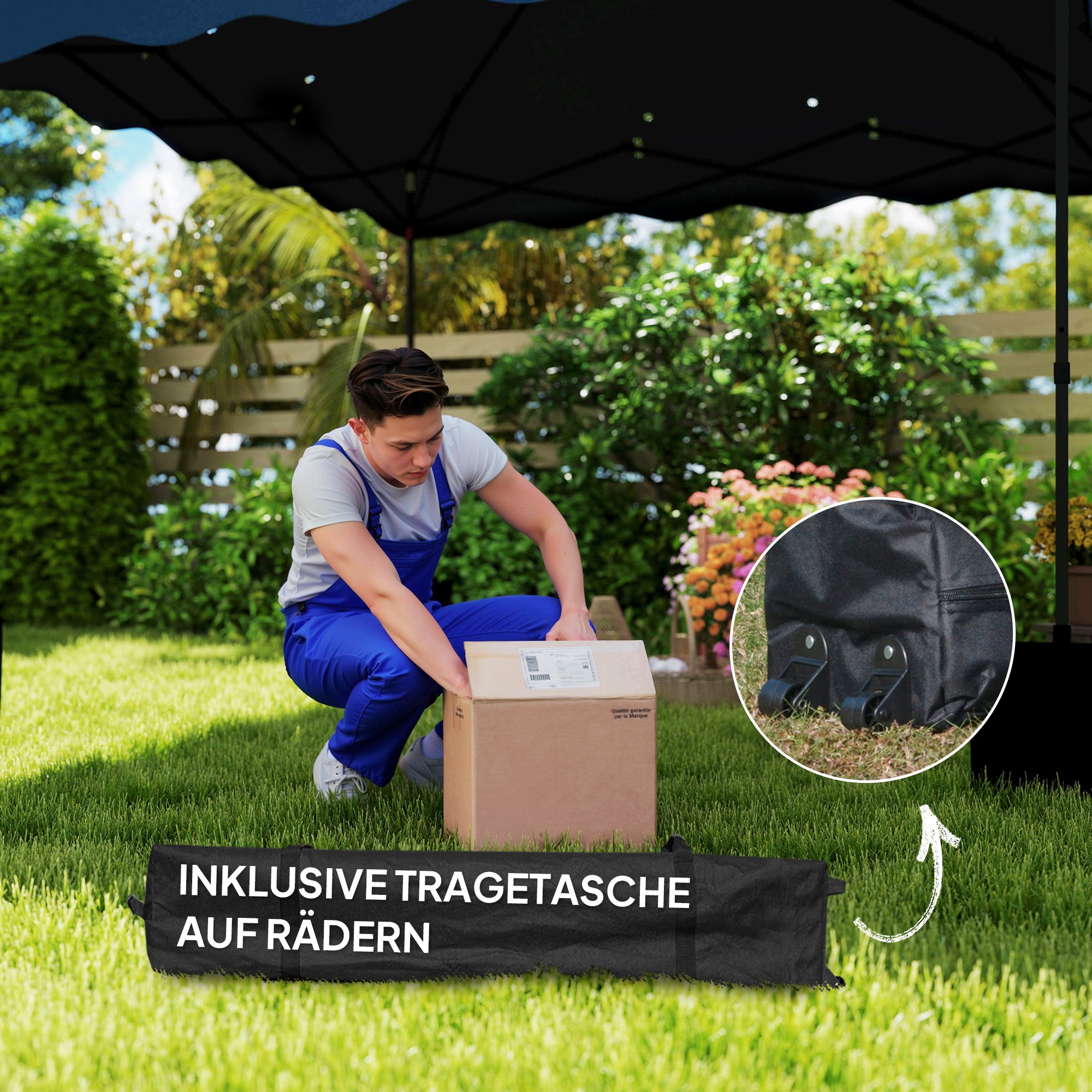 Outsunny 3 x 3 m Pop-up-Pavillon, Höhenverstellbares Gartenzelt, mit Rolltasche, für Garten, Terrasse, Metall, Stoff, Dunkelblau