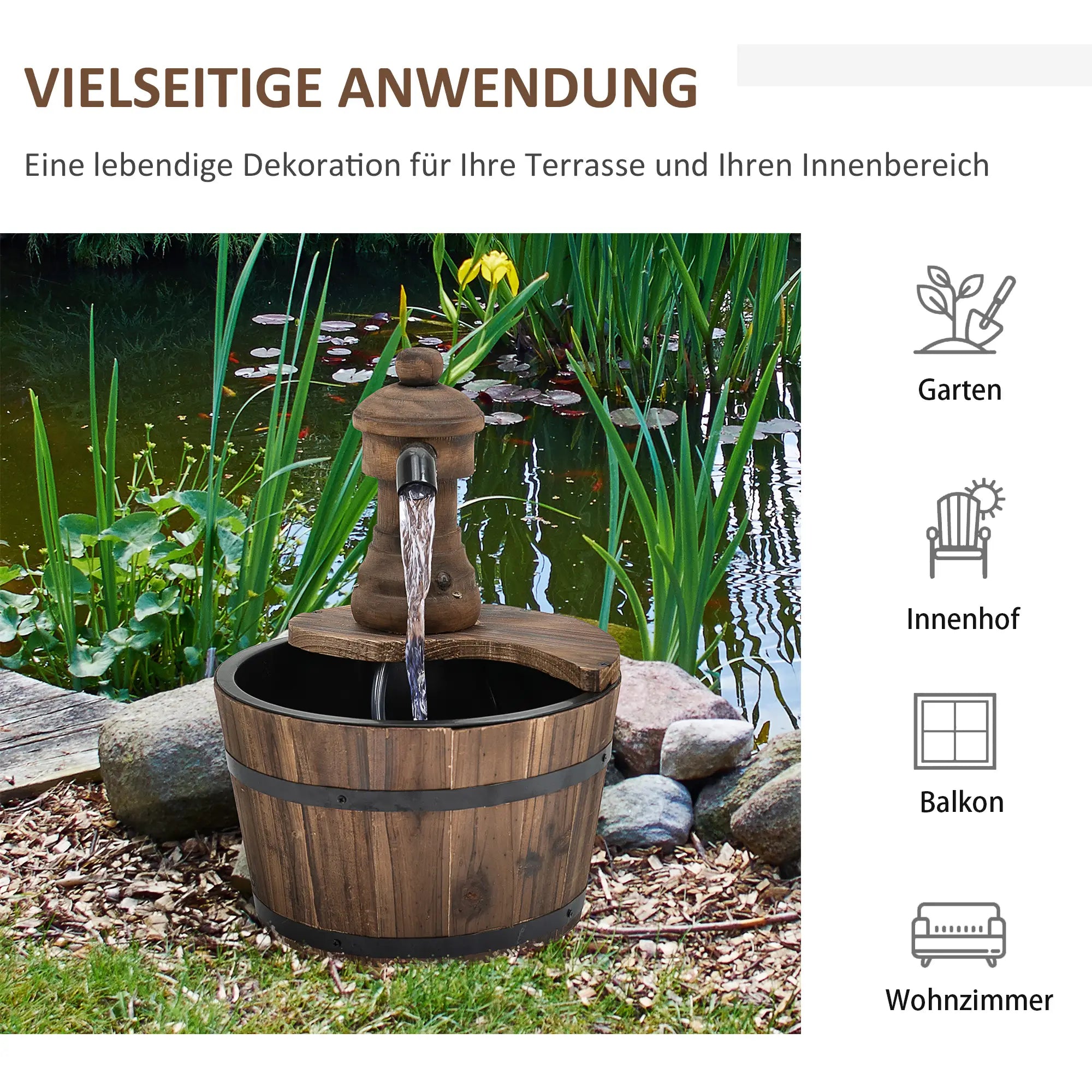 Outsunny Gartenbrunnen Holzbrunnen Landhausstil regulierbarer Wasserfluss