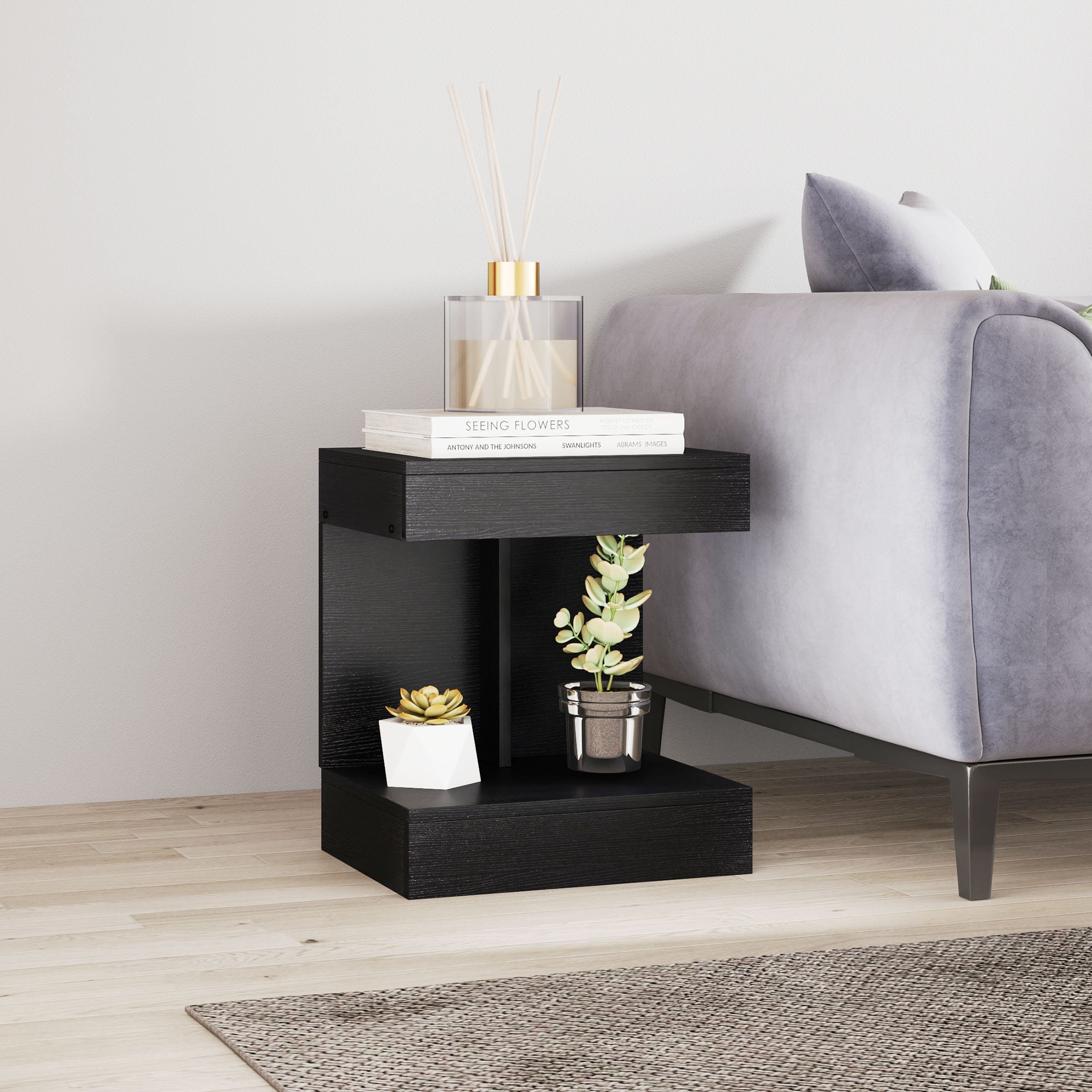 HOMCOM Nachttisch, Beistelltisch mit Schublade und Ablagefach, Moderner Sofatisch mit Regal für verschiedene Räume, Schwarz
