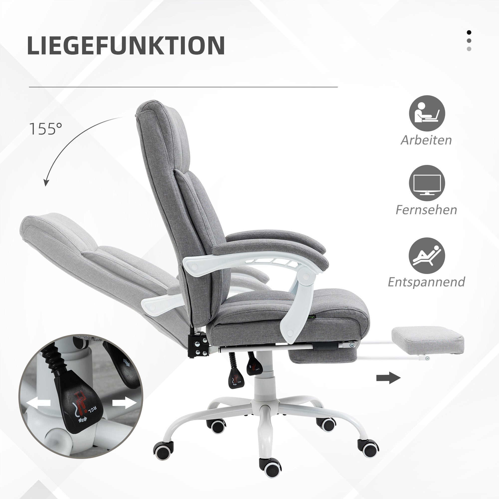 Vinsetto Bürostuhl, Drehstuhl, neigbare Rückenlehne, höhenverstellbar, bis 120 kg, Leinenoptik, Grau