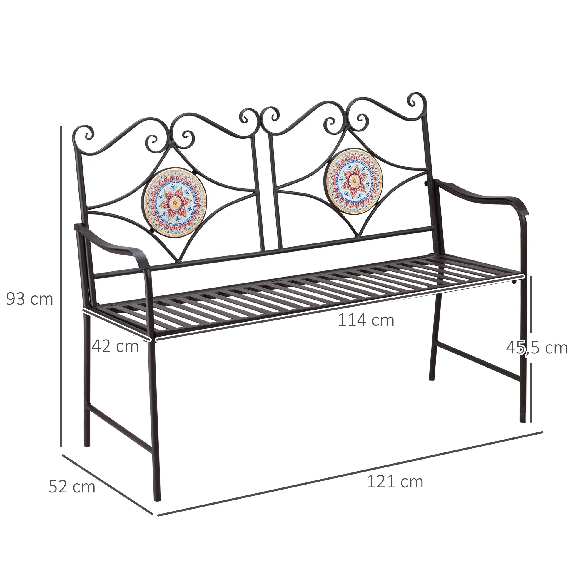 Outsunny Gartenbank Nostalgie-Design Mosaik 2-Sitzer