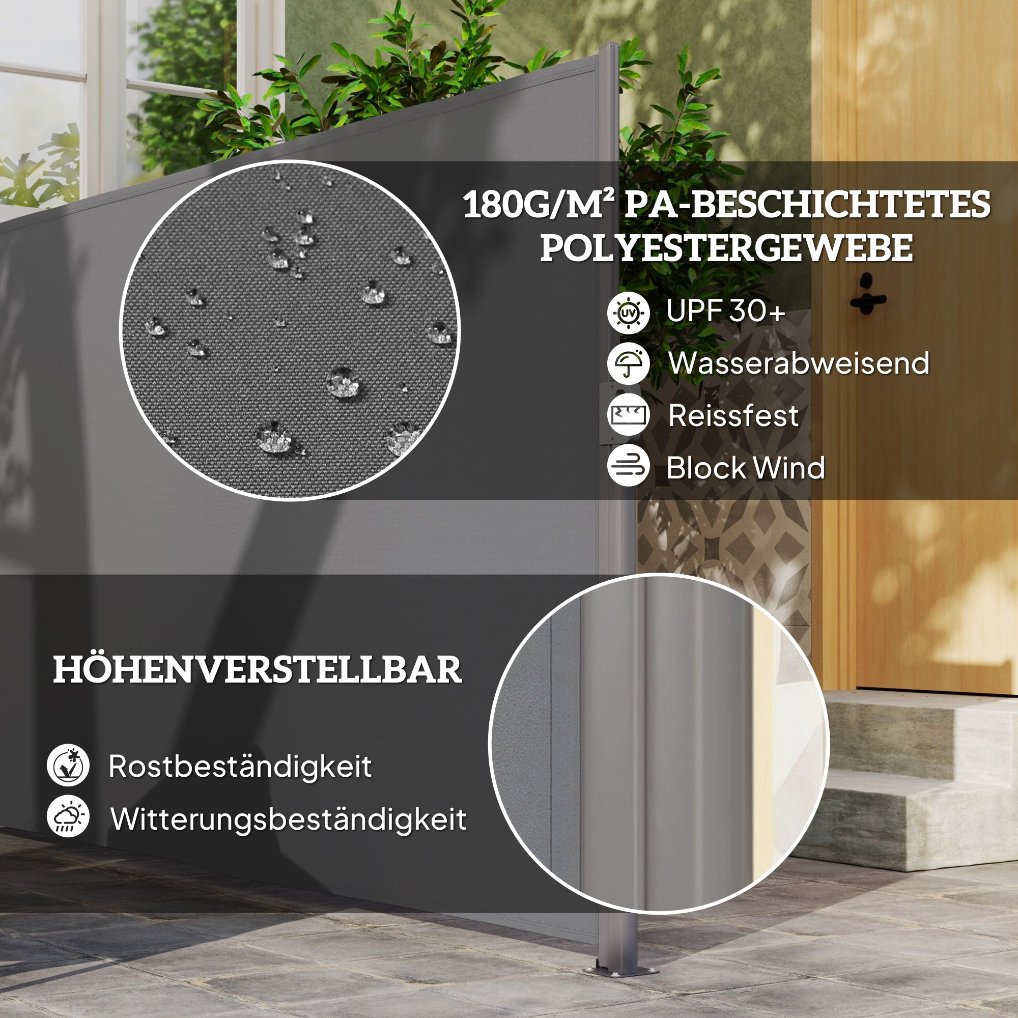 Outsunny Seitenmarkise ausziehbar blickdicht Sichtschutz mit Wandhalterung  Beschichtung 300x180cm Dunkelgrau