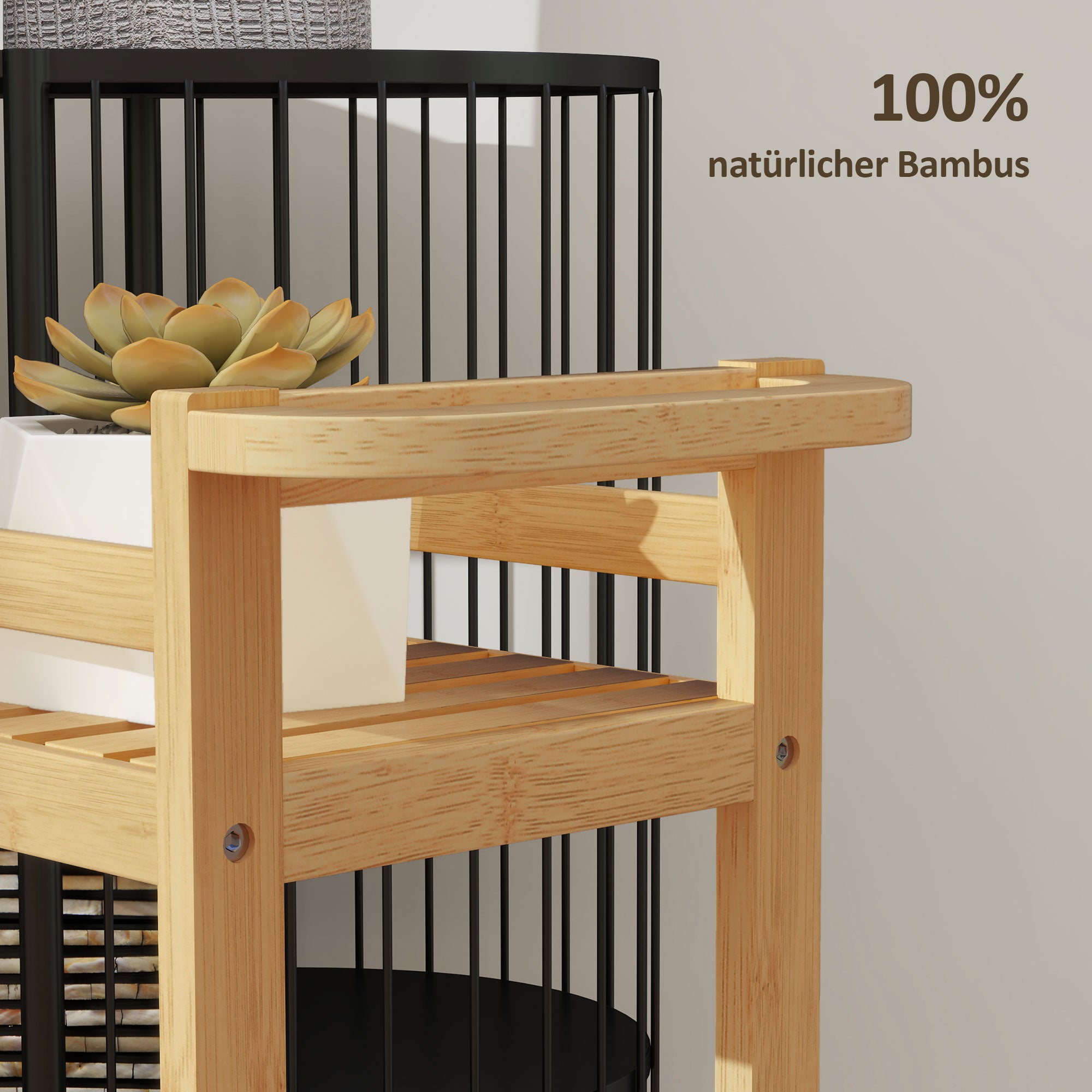 HOMCOM Servierwagen, 3 Etagen, Lamellenböden, Herausfallschutz, Bambus, 55 x 20 x 75 cm