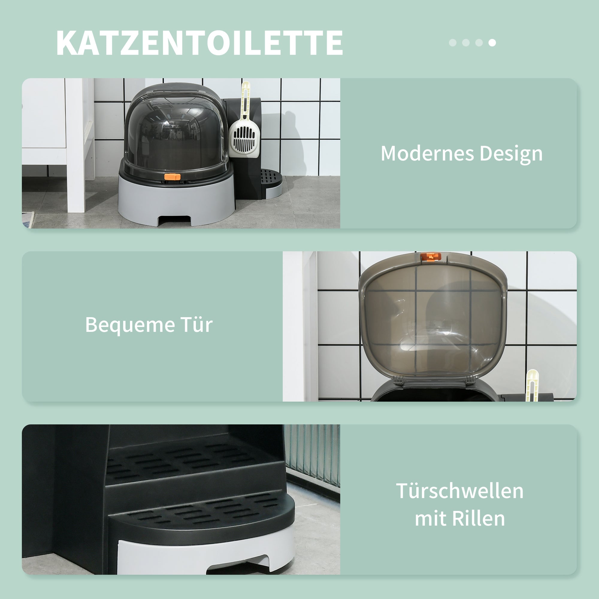 PawHut Katzentoillete Katzenklo, 2 herausziehbare Bodenwannen, 1 Schaufel, Streuauffangfach, Grau + Schwarz