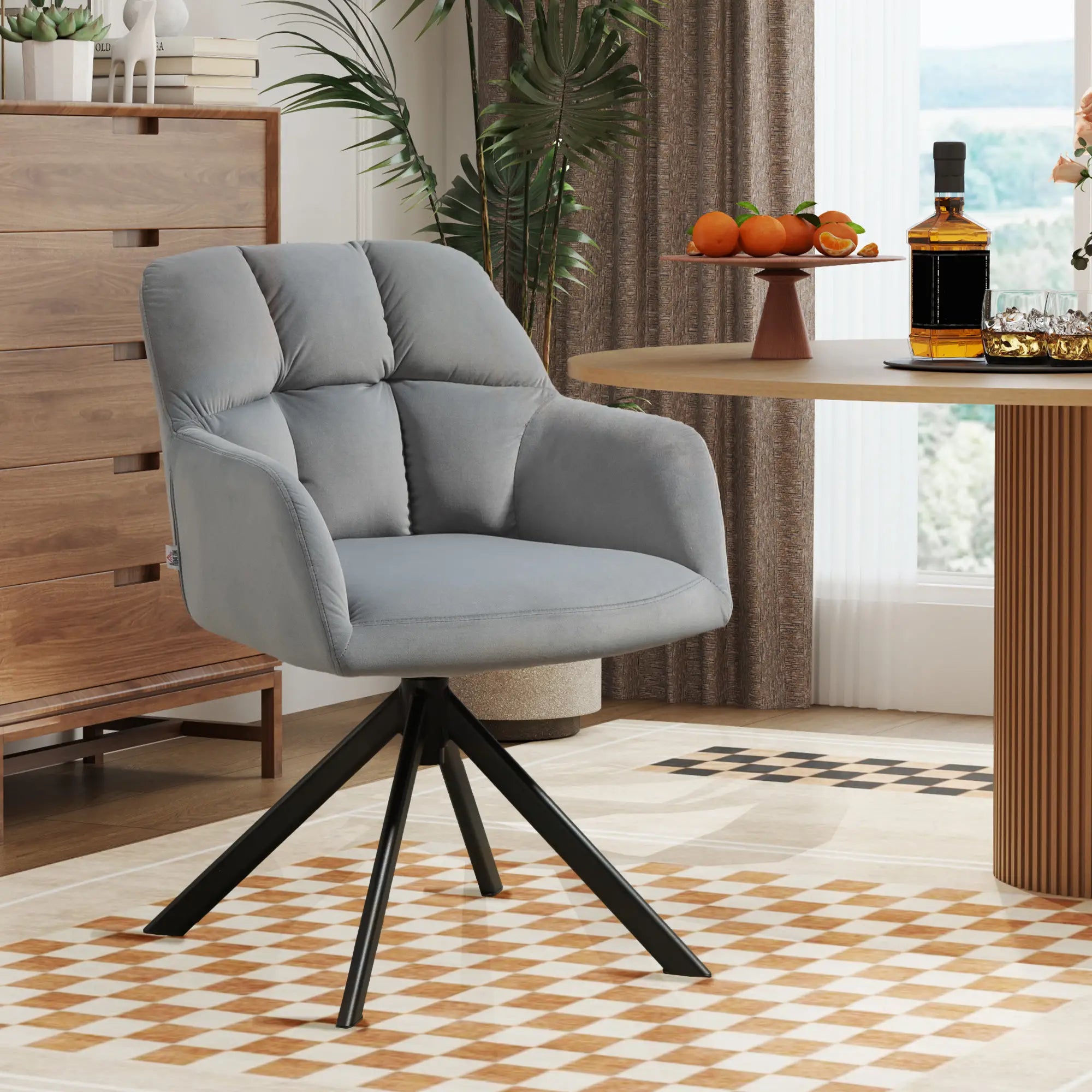 HOMCOM Drehbarer Armstuhl, Moderner Akzentsessel mit Metallbeinen für Wohnzimmer, Schlafzimmer, Büro, Grau