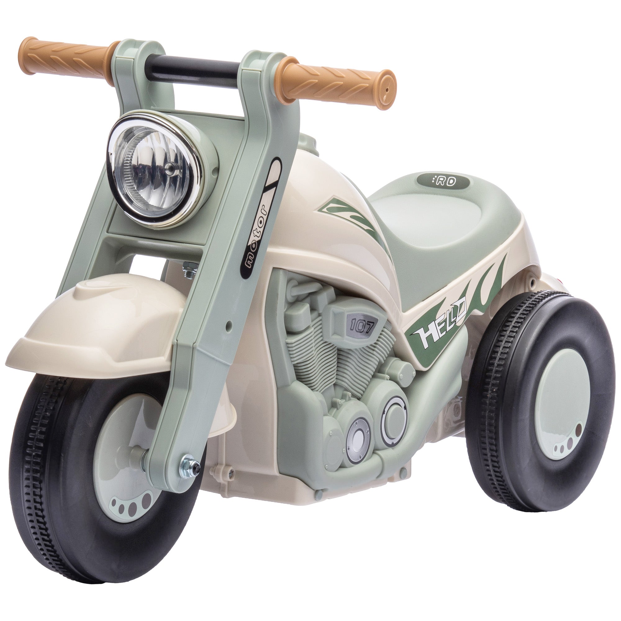 AIYAPLAY Rutschauto, Motorrad-Design, Musik und Seifenblasen, für 2-5 Jahre, Cremeweiß