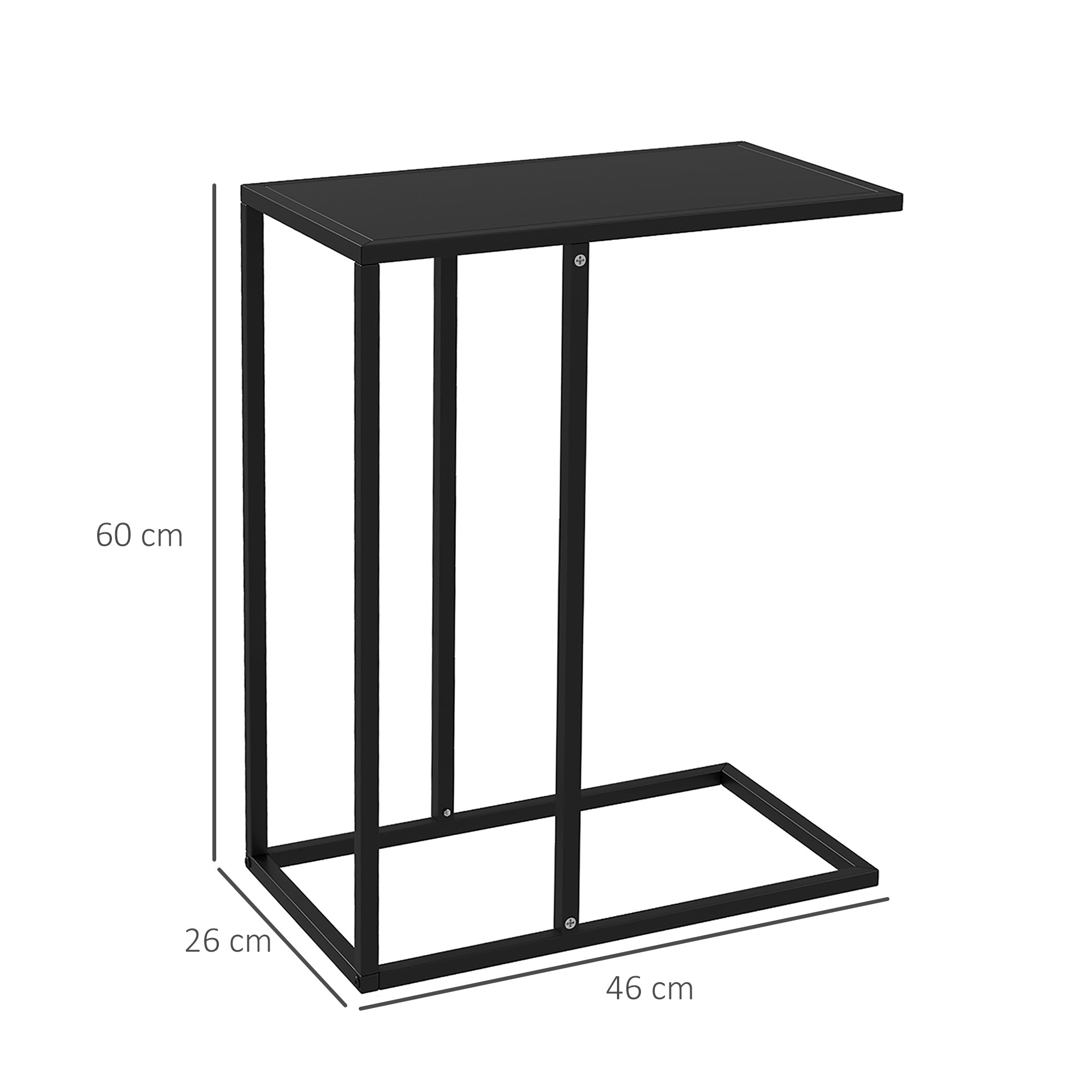 HOMCOM Beistelltisch Laptoptisch, Sofatisch in C-Form, mit Stahlgestell, Schwarz
