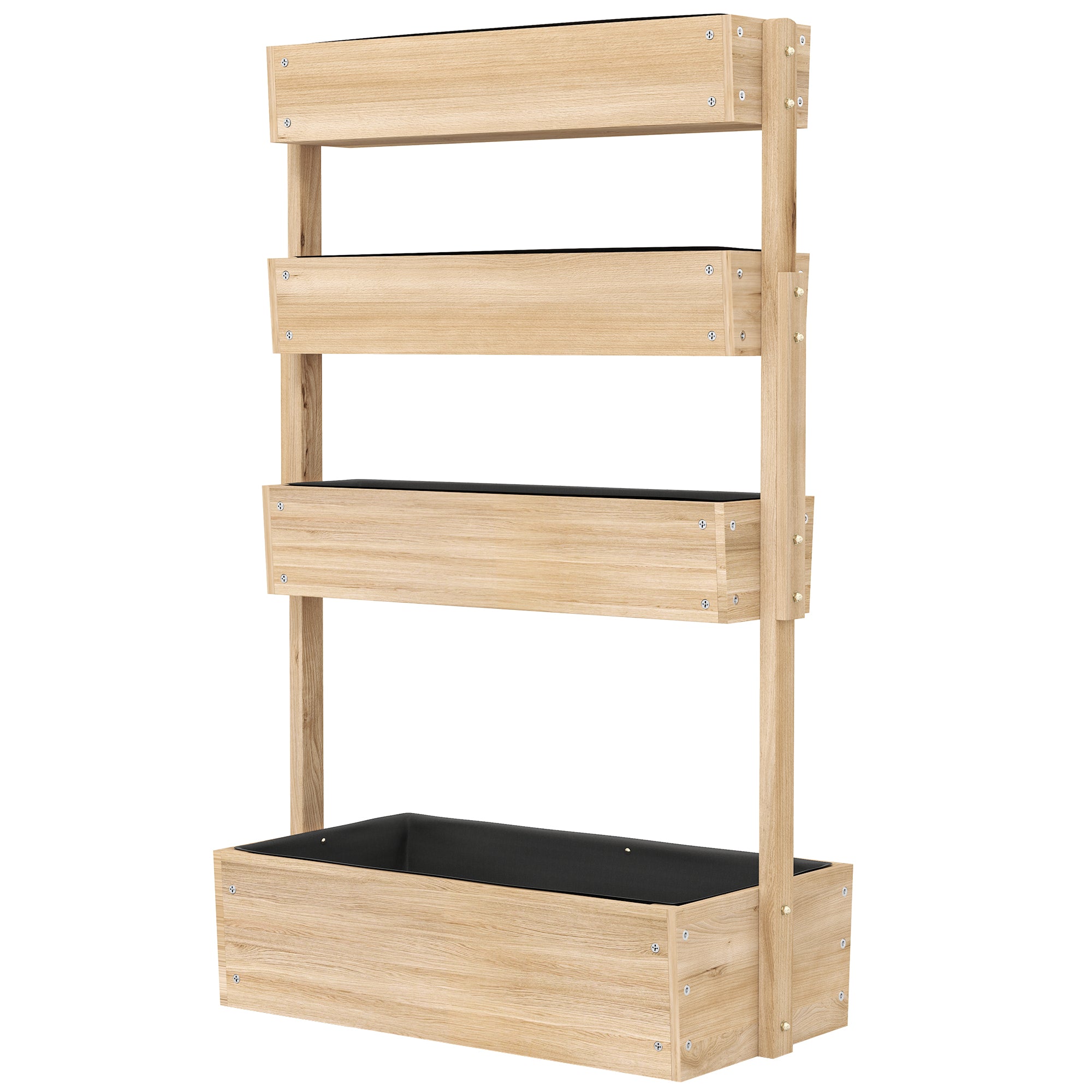 Outsunny Hochbeet Holz, 4 Ebene Pflanzbeet mit Entwässerungslöcher Frühbeet Gartenbeet 88,5 x 45 x 140 cm Naturholz