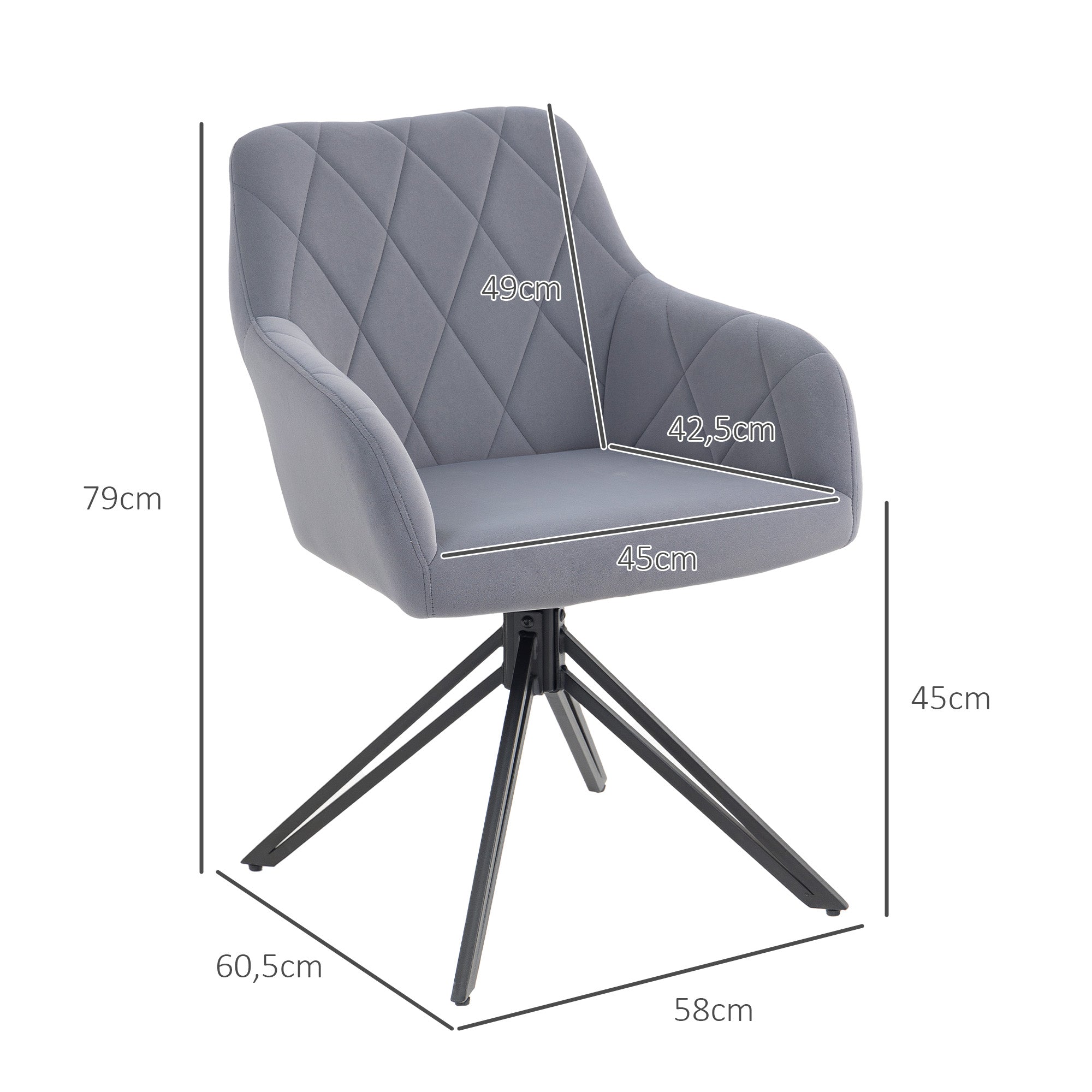 HOMCOM Akzentstuhl im Retro-Design Samtoptik 58 cm x 60,5 cm x 79 cm Stahl Grau