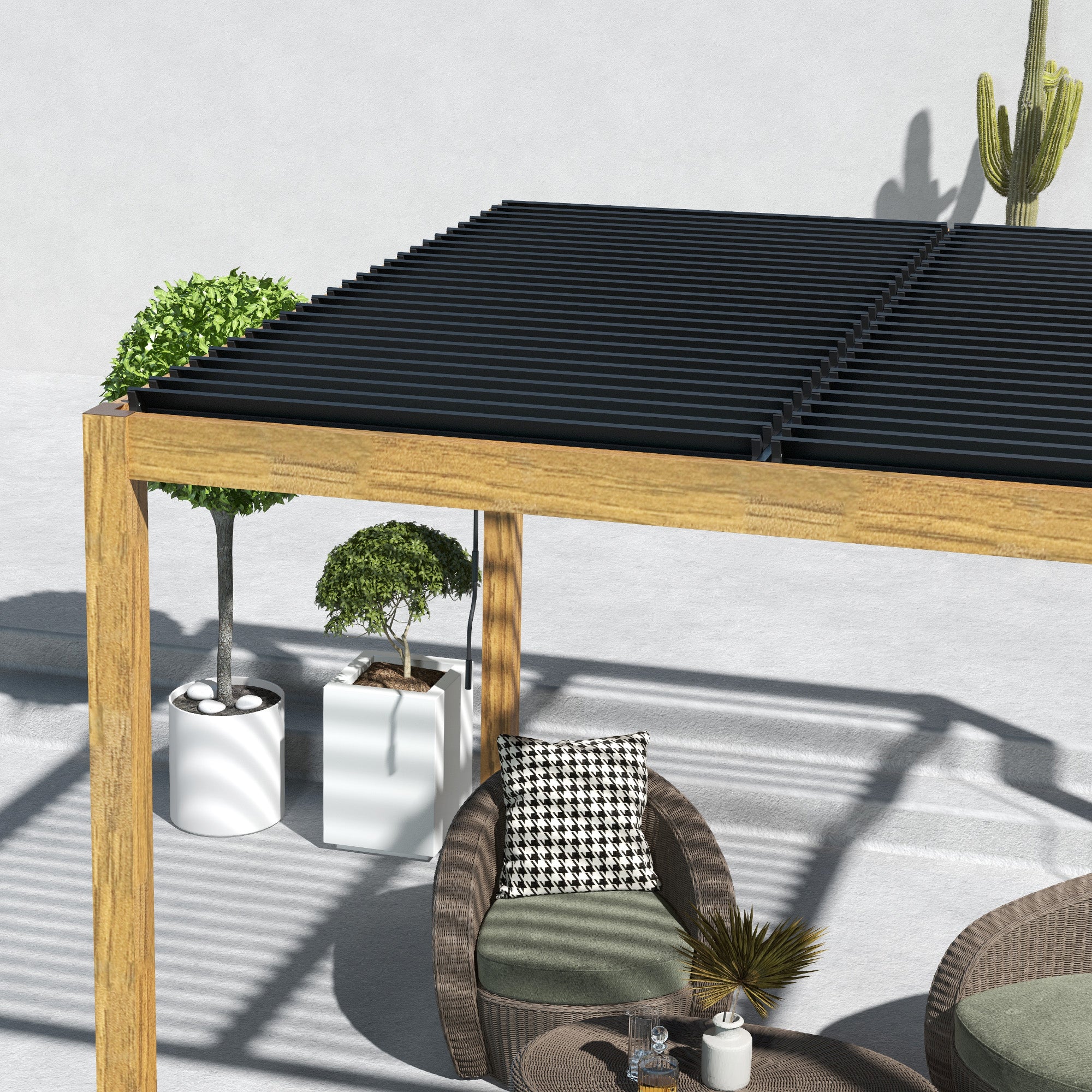 Outsunny Pergola Gartenzelt, wetterbeständig, Handkurbel, Aluminium, 3x3m, Schwarz/Natur